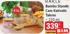 RAKLE BAMBU STANDLI CAM KAHVALTI TAKIMI 220 ML 4'LÜ
